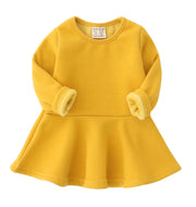 チュニックワンピース ミニワンピース ベビーワンピース 裏起毛ワンピース フレアワンピース 長袖 子供服 こども服 ベビー服 子供 女の子 秋冬 裏起毛 暖かい あったかい 無地 シンプル ベビーウェア 赤ちゃん 女児