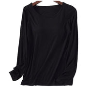 カットソー ブラトップ 長袖 カップ付き ロンT ロングTシャツ レディース 大きいサイズ ラウンドネック 無地 シンプル カップ付きインナー ブラ付き ブラ内臓 カジュアル 肌着 下着 アンダーウェア ブラ不要 ノーブラインナー ラクチン 締め付けない ストレスフリー 春 秋 冬 重ね着 部屋着 ルームウェア