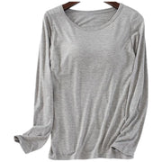 カットソー ブラトップ 長袖 カップ付き ロンT ロングTシャツ レディース 大きいサイズ ラウンドネック 無地 シンプル カップ付きインナー ブラ付き ブラ内臓 カジュアル 肌着 下着 アンダーウェア ブラ不要 ノーブラインナー ラクチン 締め付けない ストレスフリー 春 秋 冬 重ね着 部屋着 ルームウェア