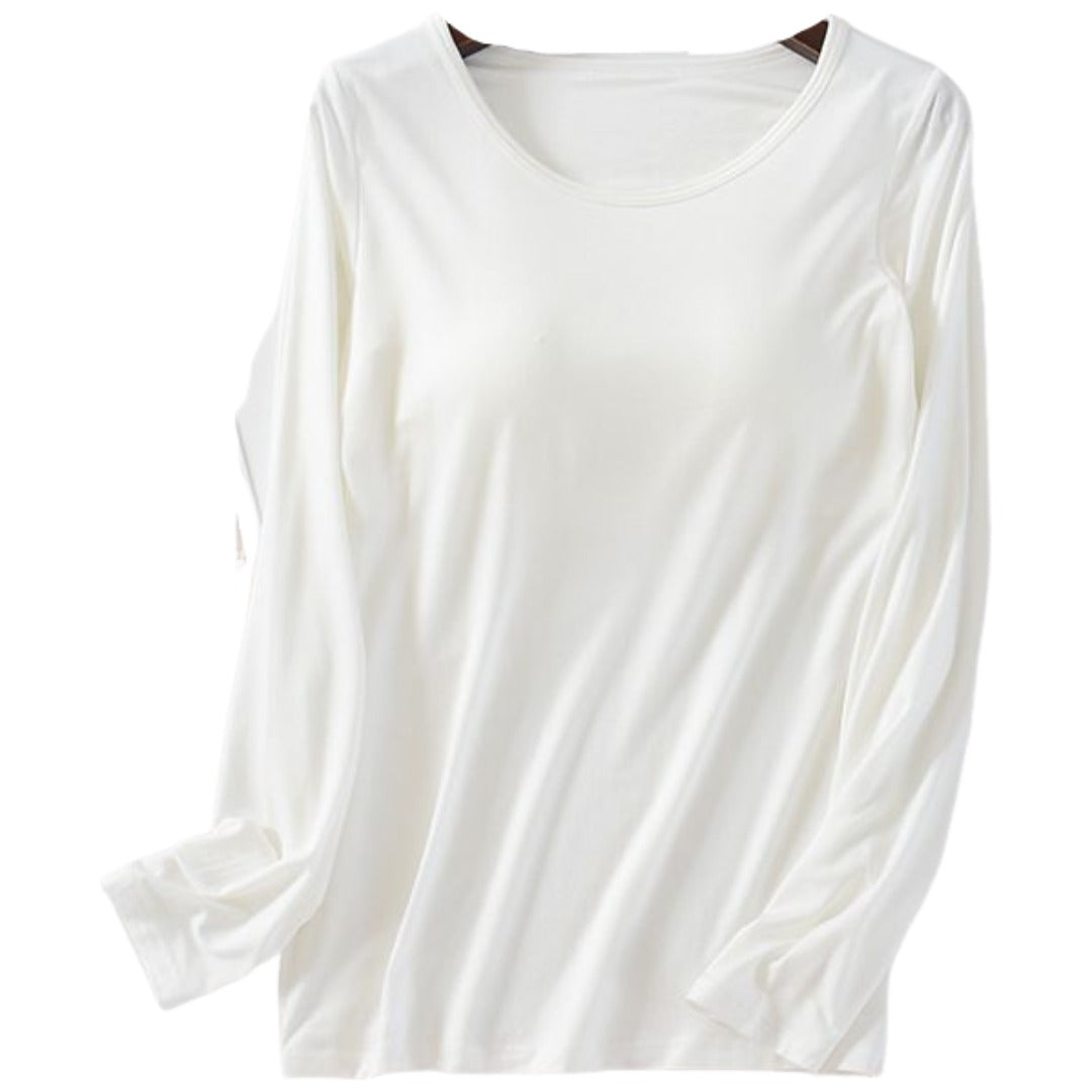 カットソー ブラトップ 長袖 カップ付き ロンT ロングTシャツ レディース 大きいサイズ ラウンドネック 無地 シンプル カップ付きインナー ブラ付き ブラ内臓 カジュアル 肌着 下着 アンダーウェア ブラ不要 ノーブラインナー ラクチン 締め付けない ストレスフリー 春 秋 冬 重ね着 部屋着 ルームウェア
