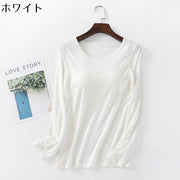 カットソー ブラトップ 長袖 カップ付き ロンT ロングTシャツ レディース 大きいサイズ ラウンドネック 無地 シンプル カップ付きインナー ブラ付き ブラ内臓 カジュアル 肌着 下着 アンダーウェア ブラ不要 ノーブラインナー ラクチン 締め付けない ストレスフリー 春 秋 冬 重ね着 部屋着 ルームウェア