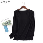 カットソー ブラトップ 長袖 カップ付き ロンT ロングTシャツ レディース 大きいサイズ ラウンドネック 無地 シンプル カップ付きインナー ブラ付き ブラ内臓 カジュアル 肌着 下着 アンダーウェア ブラ不要 ノーブラインナー ラクチン 締め付けない ストレスフリー 春 秋 冬 重ね着 部屋着 ルームウェア