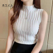 ノースリーブニット タートルネック リブ レディース 女性 婦人 シンプル ベーシック きれいめ 大人 カラバリ豊富