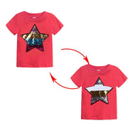 Tシャツ 半袖カットソー 子供服 キッズ ベビー 女の子 男の子 ラウンドネック クルーネック 星 スター スパンコール 色が変わる おしゃれ かっこいい かわいい 男児 女児 通園 通学