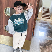 トレーナー 裏起毛 子供服 キッズ ジュニア ベビー 男の子 女の子 プルオーバー トップス 長袖 ラウンドネック フェイクレイヤードスタイル 重ね着風 ロゴ 英字 プリント スポーティー カジュアル おしゃれ かっこいい 通学 通園 男児 女児