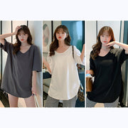 チュニック 半袖 ラウンドネック ゆったり Tシャツ 五分袖 レディース トップス 楽チン オーバーサイズ 長め丈 大きいサイズ 定番 無地 カジュアル シンプル 可愛い おしゃれ 旅行 お出かけ 部屋着
