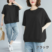 カットソー Tシャツ 半袖 レディース 女性 大きいサイズ トップス 丸首 シンプル 無地 ゆったり 体型カバー カジュアル