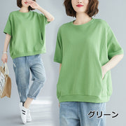 カットソー Tシャツ 半袖 レディース 女性 大きいサイズ トップス 丸首 シンプル 無地 ゆったり 体型カバー カジュアル