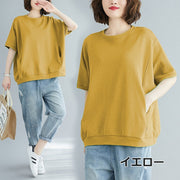 カットソー Tシャツ 半袖 レディース 女性 大きいサイズ トップス 丸首 シンプル 無地 ゆったり 体型カバー カジュアル