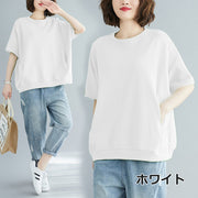 カットソー Tシャツ 半袖 レディース 女性 大きいサイズ トップス 丸首 シンプル 無地 ゆったり 体型カバー カジュアル