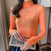 カットソー レディース トップス 大きいサイズあり シースルー ハイネック 袖シャーリング 長袖 無地 透け感 セクシー 女性 おしゃれ かわいい きれいめ クール 大人 カジュアル シンプル 着回し 薄手 2XL 3XL