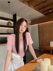 カットソー 半袖 Uネック レディース 女性 婦人服 トップス Tシャツ クロップド バックオープン 無地 単色 シンプル おしゃれ かわいい 大きいサイズ