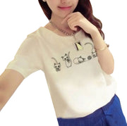 Tシャツ レディース トップス 半袖 ラウンドネック 丸首 カットソー プリント ロゴ ハート 動物 花柄 モノトーン シンプル 春夏 カジュアル 大きいサイズ