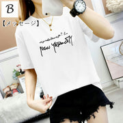 Tシャツ レディース トップス 半袖 ラウンドネック 丸首 カットソー プリント ロゴ ハート 動物 花柄 モノトーン シンプル 春夏 カジュアル 大きいサイズ