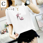 Tシャツ レディース トップス 半袖 ラウンドネック 丸首 カットソー プリント ロゴ ハート 動物 花柄 モノトーン シンプル 春夏 カジュアル 大きいサイズ