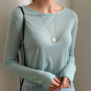 カットソー 長袖 ロングTシャツ レディース 女性 トップス 薄手 透け感 重ね着 UV対策 紫外線対策 ボートネック 無地 単色 シンプル 着回し 合わせやすい 婦人服