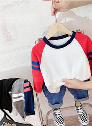 Tシャツ カットソー ラグラン 長袖 キッズ ベビー 子ども用 こども用 子供服 トップス ラウンドネック ライン バイカラー シンプル おしゃれ カジュアル 着回し お出かけ