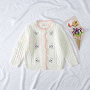 カーディガン ニット 長袖 子供服 キッズ ベビー 小花柄 刺繍 女の子 トップス 羽織りもの ラウンドネック クルーネック 子ども こども 女児 おしゃれ かわいい