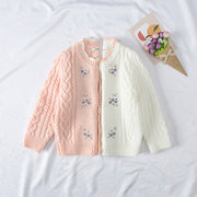 カーディガン ニット 長袖 子供服 キッズ ベビー 小花柄 刺繍 女の子 トップス 羽織りもの ラウンドネック クルーネック 子ども こども 女児 おしゃれ かわいい