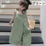 オールインワン つなぎ サロペット キッズ ベビー 子供 女の子 ノースリーブ 袖なし ワイド ロングパンツ 長ズボン ゆったり ゆるシルエット チェック柄 カジュアル おしゃれ かわいい お出かけ 女児 子ども こども 子供服