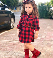 ワンピース 子供服 こども ベビー キッズ ワンピース ベルトつき ブロックチェック チェック 長袖 女の子 女児 80 90 100 110 120