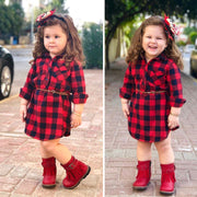 ワンピース 子供服 こども ベビー キッズ ワンピース ベルトつき ブロックチェック チェック 長袖 女の子 女児 80 90 100 110 120