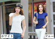 Tシャツ カットソー 半袖 レディース トップス ラウンドネック プルオーバー 無地 ソリッドカラー スリムライン フィット感 婦人服 女性用 大きいサイズあり 着回し カジュアル 普段着 お出かけシーン 部屋着 S M L XL 2XL 3XL