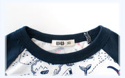Tシャツ カットソー ラウンドネック 丸襟 丸首 半袖 クルーネック 子供用 キッズ ベビー イラストプリント 海 タコ クジラ 船 女の子 男の子 遊び着 通学 通園 カジュアル