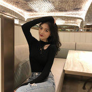 カットソー 長袖 ハイネック レディース 女性 婦人服 カットアウト 薄手 無地 単色 シンプル おしゃれ カジュアル 大きいサイズ