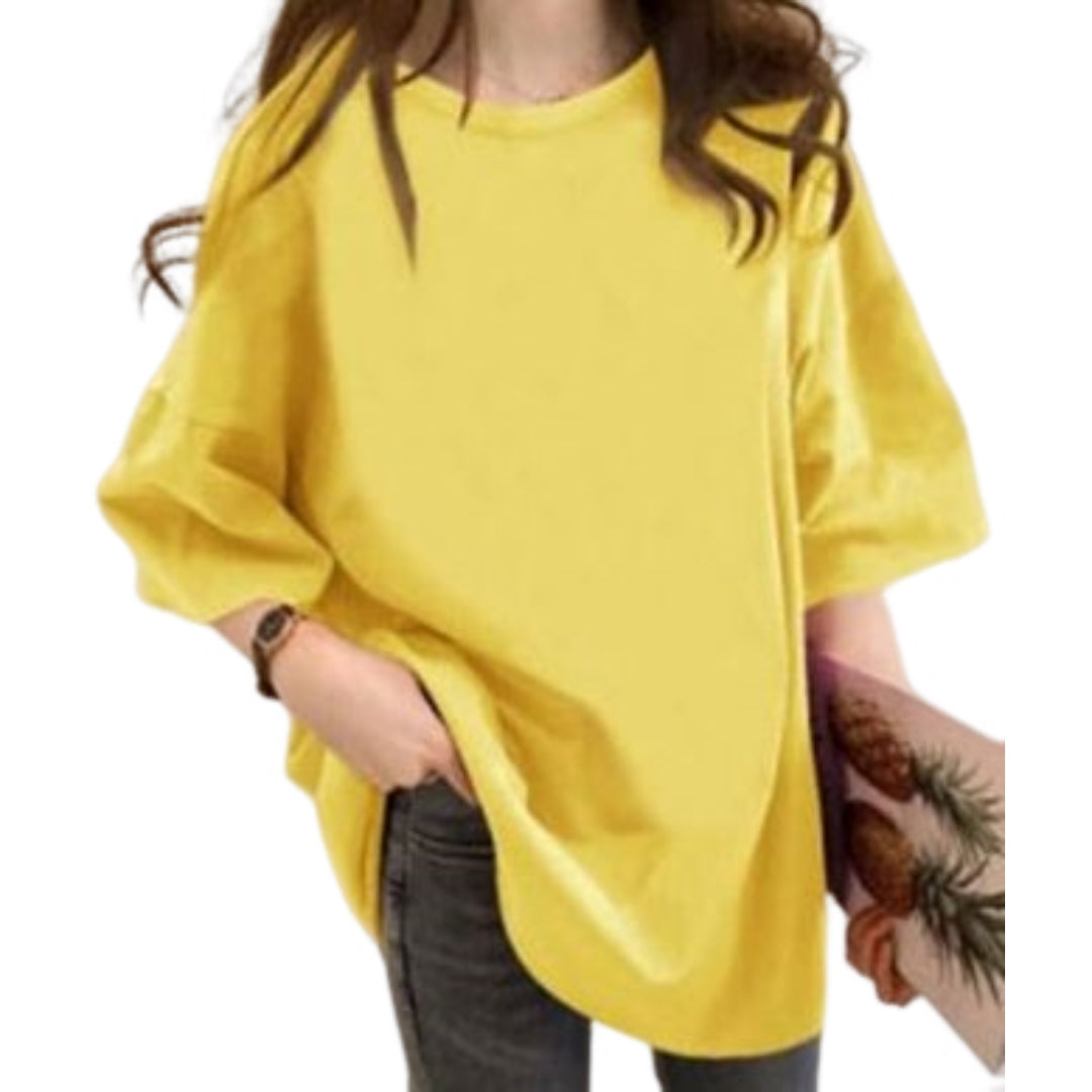 カットソー チュニック Tシャツ 5分袖 レディース 女性 ラウドネック オーバーサイズ ゆったり 無地 単色 シンプル 着回し カジュアル お洒落 婦人服