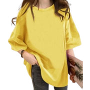 カットソー チュニック Tシャツ 5分袖 レディース 女性 ラウドネック オーバーサイズ ゆったり 無地 単色 シンプル 着回し カジュアル お洒落 婦人服