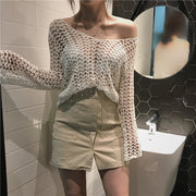 ニット 長袖 セーター レディース 女性 婦人服 トップス プルオーバー Vネック 透かし編み ハート レース 薄手 単色 おしゃれ 上品 きれいめ かわいい ヘビロテ レトロ 体型カバー ゆったり 着回し お出かけ 通勤 オフィス 春 夏 ベージュ 白 黒