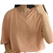 Tシャツ カットソー 半袖 レディース トップス ラウンドネック Vネック プルオーバー 無地 ソリッドカラー 婦人服 カジュアル 定番 着回し ラフ 外出 お出掛け 部屋着 リラックス 女性用 M L XL