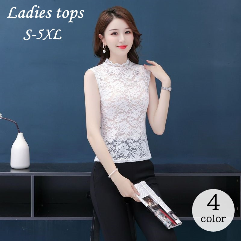 ブラウス ノースリーブ レディース 女性用 トップス ハイネック レース 花柄 シースルー 透け感 おしゃれ 上品 エレガント 可愛い きれいめ お出かけ 通勤 大きいサイズ