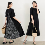 ワンピース ロングワンピース Aライン 5分袖 半袖 レディース 女性 婦人服 ロング丈 クルーネック フェイクレイヤード 重ね着風 切り替え おしゃれ かわいい