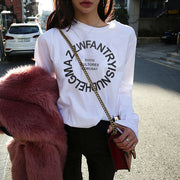 Tシャツ 長袖 レディース ラウンドネック カットソー 女性 英字ロゴ ロンT シンプル かっこいい クルーネック 重ね着 プルオーバー モノトーン 婦人用 英語 アルファベット