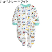 ロンパース ベビー 赤ちゃん 新生児 乳幼児 子供 キッズ 男の子 女の子 長袖 つなぎ カバーオール ラウンドネック 丸首 ファスナー ジップアップ 車 働く車 リーフ ツリー 総柄 可愛い お洒落 子ども服
