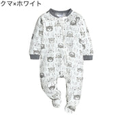ロンパース ベビー 赤ちゃん 新生児 乳幼児 子供 キッズ 男の子 女の子 長袖 つなぎ カバーオール ラウンドネック 丸首 ファスナー ジップアップ 車 働く車 リーフ ツリー 総柄 可愛い お洒落 子ども服