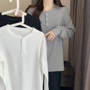 カットソー 長袖 レディース 女性 婦人 大きいサイズ トップス ヘンリーネック ワッフル ハーフボタン 無地 単色 シンプル かわいい おしゃれ カジュアル ゆったり