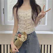 キャミソール カットソー カップ付き レディース 女性 トップス パッド付き 花柄 シャーリング フェイクボタン 普段使い かわいい おしゃれ