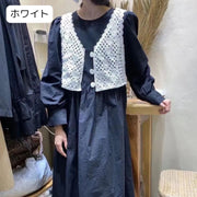 ベスト ジレ レディース かぎ編み針 ニット レイヤード ショート 女性 婦人 重ね着 お洒落 おしゃれ ナチュラル