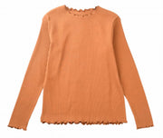 リブトップス カットソー 長袖 リブ メロウフリル 子供服 キッズ ベビー 無地 シンプル 春服 春物 長袖 長袖tシャツ ロンt トップス フリル フリルトップス 女の子 ガールズ 子ども服 キッズ服 保育園 クルーネック ハイネック タートルネック 発表会 卒園式 入園式 フォーマル かわいい ガーリー