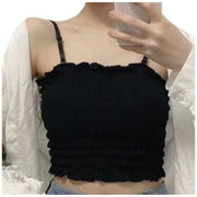 キャミソール チューブトップ クロップド丈 レディース 女性 トップス ショート丈 シャーリング 肩紐取り外し可能 袖なし ノースリーブ カップ付き シンプル かわいい おしゃれ ミニ丈 短め