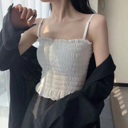 キャミソール チューブトップ クロップド丈 レディース 女性 トップス ショート丈 シャーリング 肩紐取り外し可能 袖なし ノースリーブ カップ付き シンプル かわいい おしゃれ ミニ丈 短め