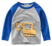 長袖Tシャツ キッズ用Tシャツ Tシャツ 長袖 くるま 車 消防車 ショベルカー プルオーバー ブルドーザー ラウンドネック 子供 子供用 男の子 男児 キッズ キッズ用 カッコイイ 格好良い お出かけ おしゃれ オシャレ 外出
