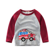 長袖Tシャツ キッズ用Tシャツ Tシャツ 長袖 くるま 車 消防車 ショベルカー プルオーバー ブルドーザー ラウンドネック 子供 子供用 男の子 男児 キッズ キッズ用 カッコイイ 格好良い お出かけ おしゃれ オシャレ 外出