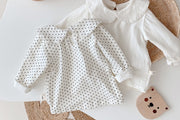 カットソー 長袖 ロングTシャツ 襟付き ピーターパンカラー 子供 キッズ ベビー 女の子 トップス 無地 ドット柄 可愛い お洒落 女児 子供服