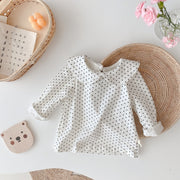 カットソー 長袖 ロングTシャツ 襟付き ピーターパンカラー 子供 キッズ ベビー 女の子 トップス 無地 ドット柄 可愛い お洒落 女児 子供服