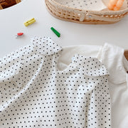 カットソー 長袖 ロングTシャツ 襟付き ピーターパンカラー 子供 キッズ ベビー 女の子 トップス 無地 ドット柄 可愛い お洒落 女児 子供服