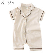 ロンパース カバーオール つなぎ パジャマ ルームウェア 子供服 ベビー キッズ 半袖 半ズボン 襟付き 前開き ボタン 男の子 女の子 部屋着 ナイトウェア 無地 単色 シンプル
